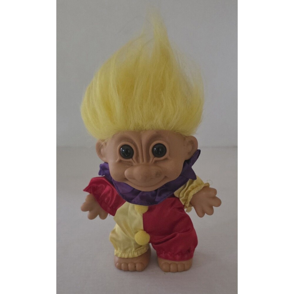 Vintage Russ Berrie Troll 7" Circus Clown Jester w/ Yellow Hair